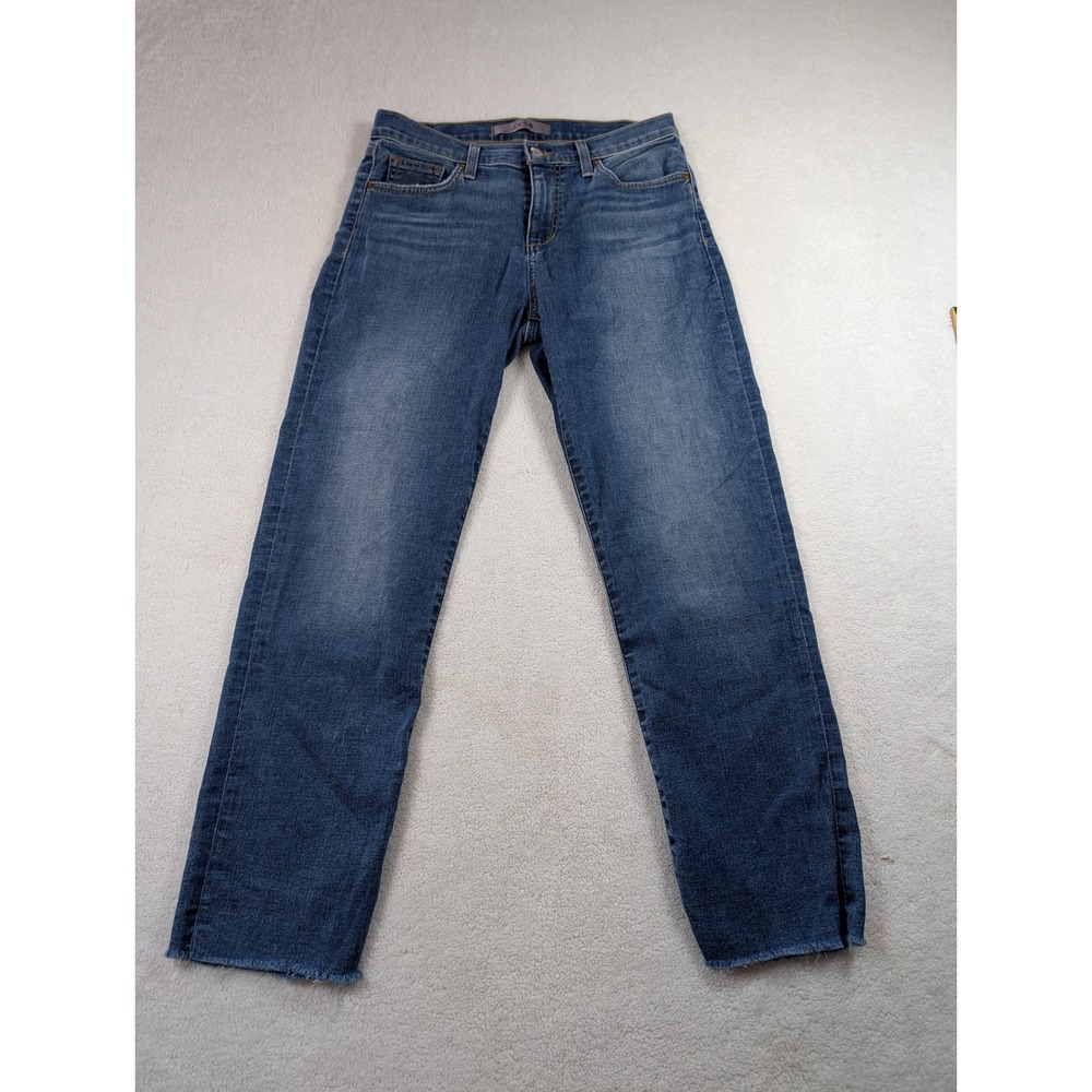 Joes Jeans Womens 27 Medium Wash Straight‎ Leg Raw Hem Denim Blue Stretch Pants